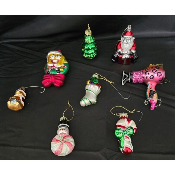 Lot of 8 Vintage Blown Glass Ornaments Largest is 4.5"h& he smallest is 3"h